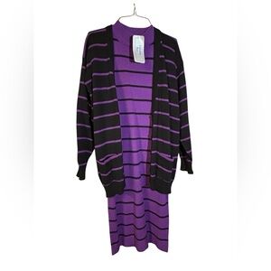 Elegant Striped Cardigan Sweater - Purple and Black